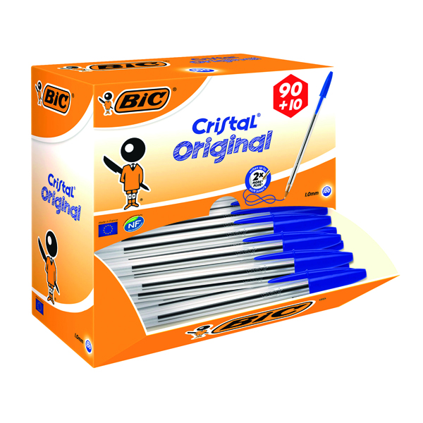 Bic Cristal Ballpoint Pen Medium Blue (Pack of 100) 896039