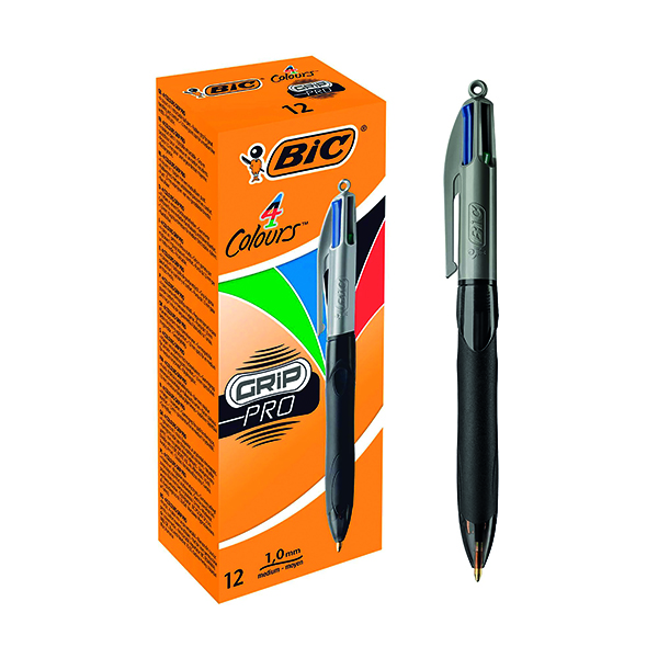 Bic 4 Colours Grip Pro Retractable Ballpoint Pen (Pack of 12) 892293