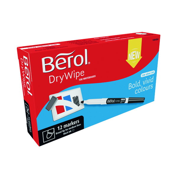 Berol D/Wipe Broad Marker Blk Pk12