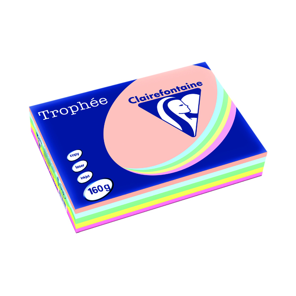Trophee Card A4 160gm Pastel Assorted (Pack of 250) 1712C **Assorted packs of 50 x 5 colours in each so 250 each colour total**