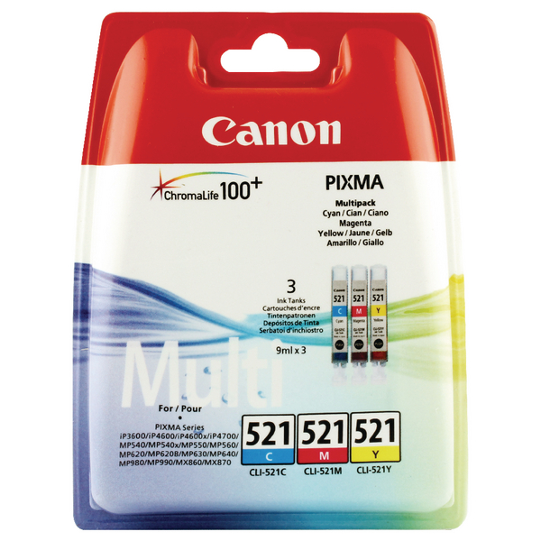 Canon+CLI-521+CMY+Colour+Ink+Cartridge+Multipack+2934B010