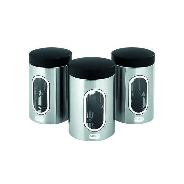 Kitchen Canisters Set of 3 Silver Stainless Steel KZOCS