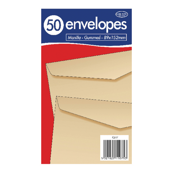 County Stationery Manilla Gummed Envelopes 89x152mm (Pack of 1000) C517