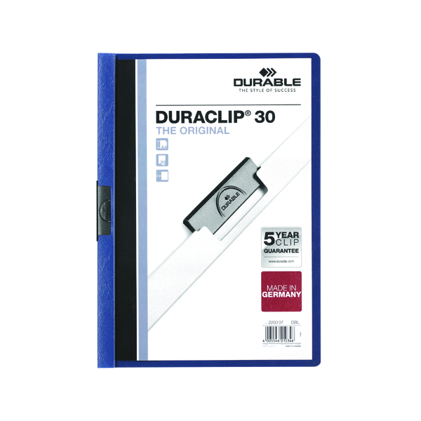 Durable 3mm Duraclip File A4 Dark Blue (Pack of 25) 2200/07
