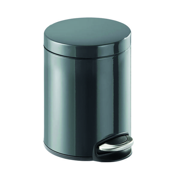 Durable Round Powder Coated Metal Pedal Bin 5 Litre Charcoal 341058