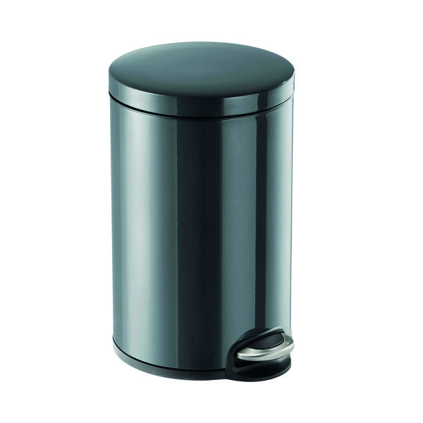 Durable Round Powder Coated Metal Pedal Bin 12 Litre Charcoal 341158
