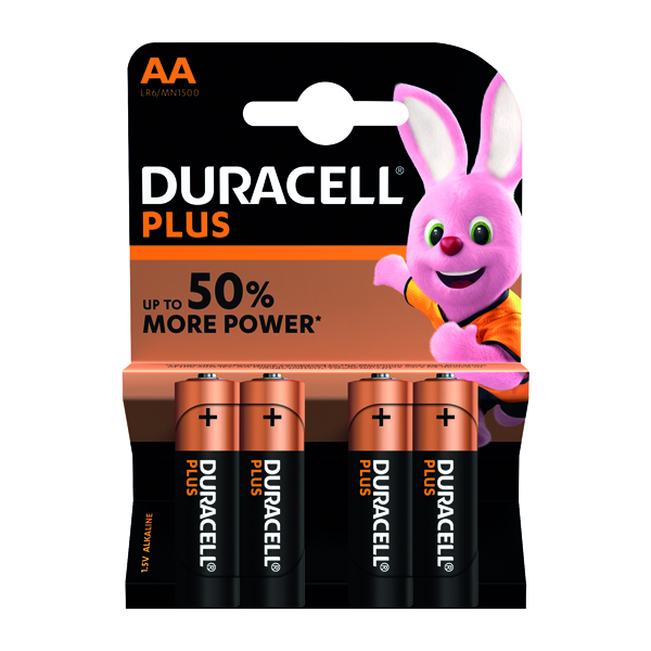 Duracell Plus Alkaline Batteries AA Size Pack 4 Code 15071649