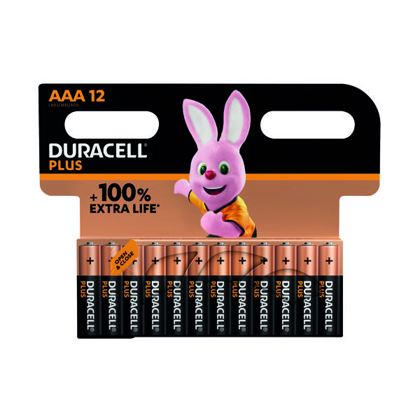 Duracell Plus AAA Battery Alkaline 100% Extra Life (Pack of 12) 5009382