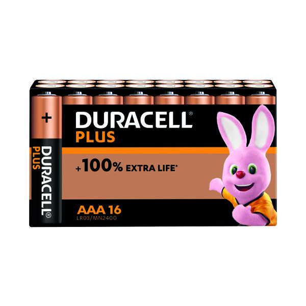 Duracell Plus AAA Battery Alkaline 100% Extra Life (Pack of 16) 5009398