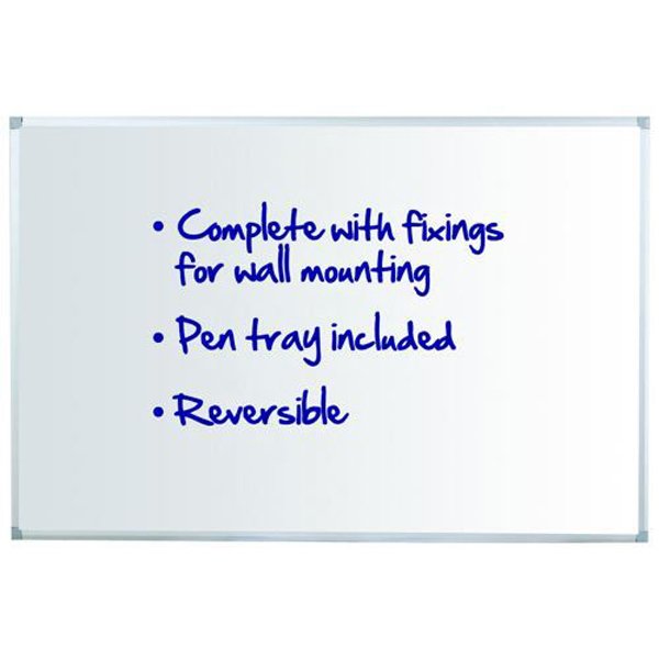 Initiative Reversible Non Magnetic Drywipe Board Aluminium Frame With Pen Tray 1800 x 1200mm (6x4)