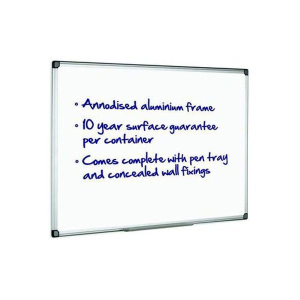 Initiative Magnetic Drywipe Board Anodised Aluminium Frame With Clip-on Pen Tray 1200 x 900mm (4x3)