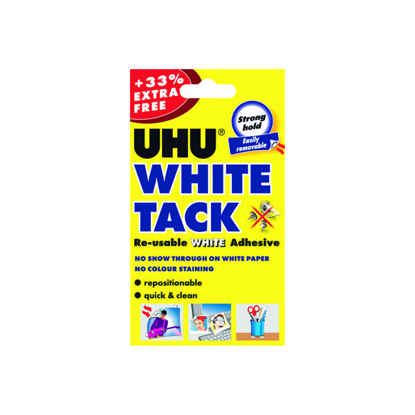 UHU+White+Tack+62g+With+33pc+Extra+Free+%28Pack+of+12%29+210986000