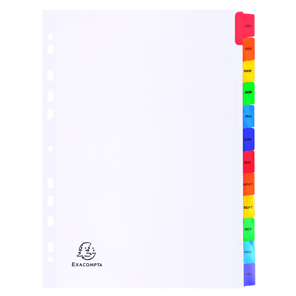 Exacompta Guildhall Mylar Index Coloured Tabs 12-Part January-December A4 White 1113E