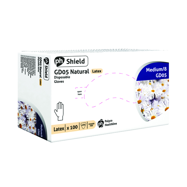 Shield Powder-Free Latex Gloves Medium Natural (Pack of 100) GD05