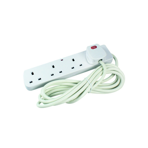 4-Way 13 Amp 2 Metre Extension Lead White with Neon Light CEDTS4213M