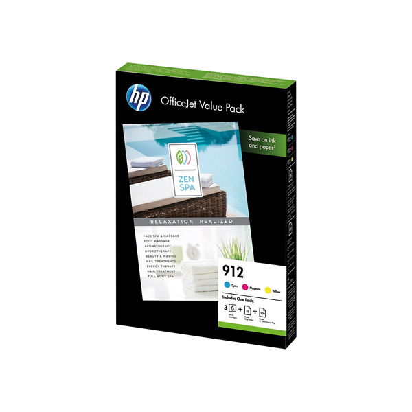 HP 912 CMY Ink and A4 Paper Office Value Pack 6JR41AE