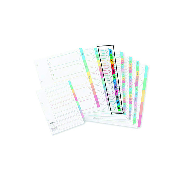 Concord+Index+1-12+A4+White+with+Multicoloured+Mylar+Tabs+01301%2FCS13