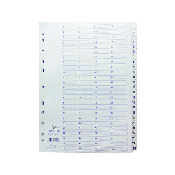 Concord+Classic+Index+1-200+A4+White+Board+Clear+Mylar+Tabs+05801%2FCS58