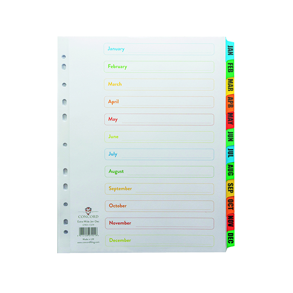 Concord+Index+Jan-Dec+A4+Extra+Wide+Multicoloured+Tabs+07901%2FCS79