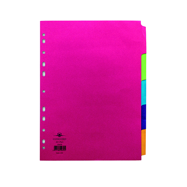 Concord+Divider+5-Part+A4+160gsm+Bright+Assorted+50699