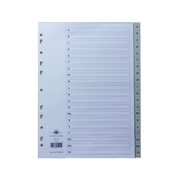 Concord+Index+A-Z+20-Part+A4+Polypropylene+Grey+62905