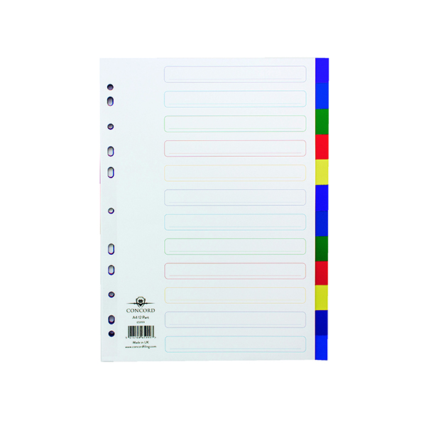 Concord+Divider+12-Part+A4+Polypropylene+Multicoloured+65999