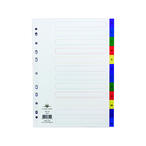 Concord+Index+1-12+A4+Polypropylene+Multicoloured+66499