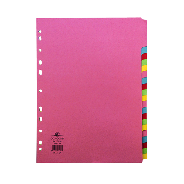 Concord+Divider+20-Part+A4+160gsm+Multicoloured+74499%2FJ44