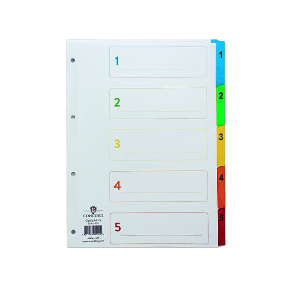 Concord+Index+1-5+A4+White+with+Multicoloured+Mylar+Tabs+00201%2FCS2