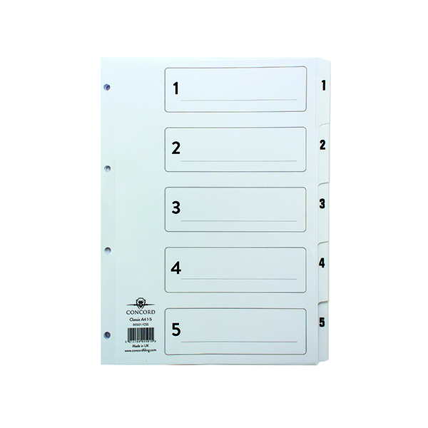 Concord+Classic+Index+1-5+A4+White+Board+Clear+Mylar+Tabs+00501%2FCS5