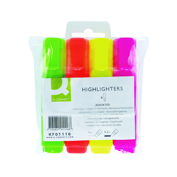 Q-Connect Assorted Highlighter Pens (Pack of 4) KF01116