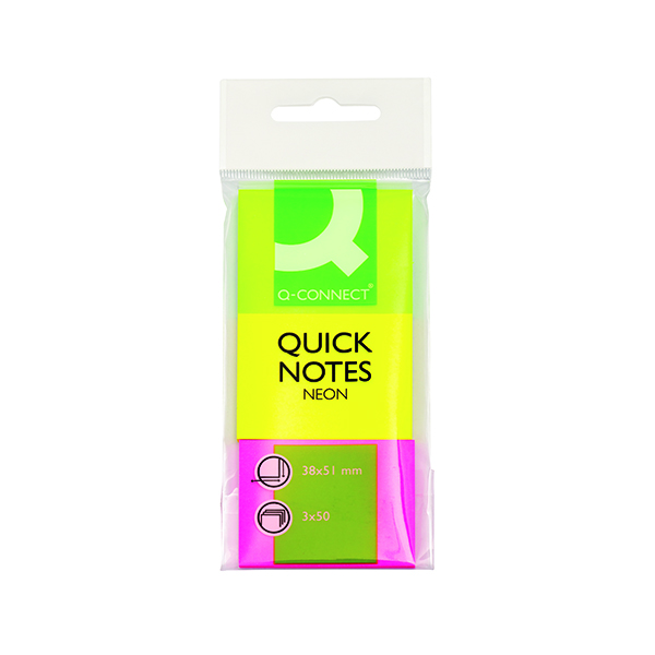 Q-Connect Quick Notes 38 x 51mm Neon (Pack of 3) KF01224
