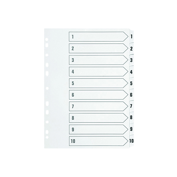 Q-Connect 1-10 Index Multi-Punched Reinforced Board Clear Tab A4 White KF01528