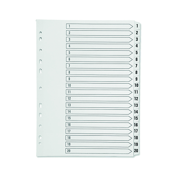 Q-Connect+1-20+Index+Multi-Punched+Reinforced+Board+Clear+Tab+A4+White+KF01531