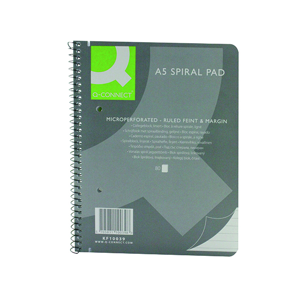 Q-Connect+Ruled+Margin+Spiral+Soft+Cover+Notebook+160+Pages+A5+%28Pack+of+5%29+KF10039+%230391%40AA-5
