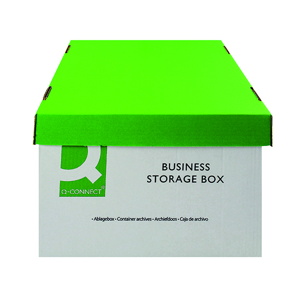 Q-Connect+Business+Storage+Box+335x400x250mm+Green+and+White+%28Pack+of+10%29+KF21660