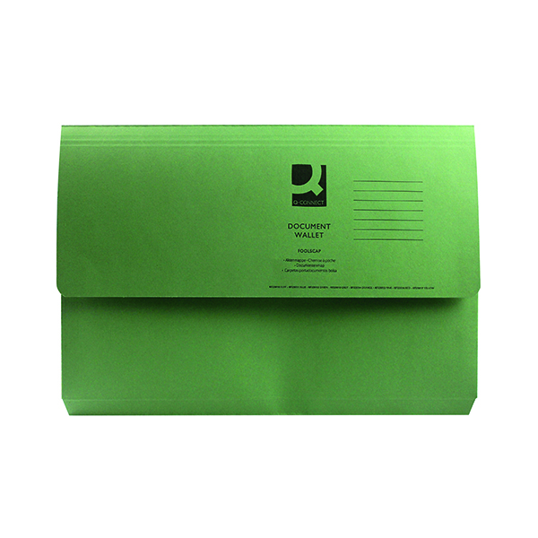 Q-Connect+Document+Wallet+Foolscap+Green+%28Pack+of+50%29+KF23012