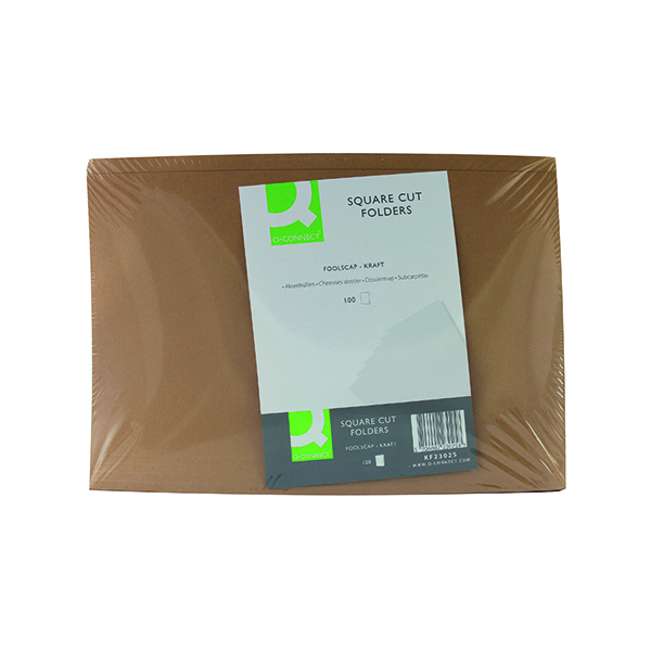 Q-Connect+Kraft+Square+Cut+Folder+170gsm+Foolscap+Buff+%28Pack+of+100%29+KF23025