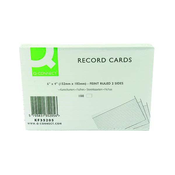Q-Connect+Record+Card+152x102mm+Ruled+Feint+White+%28Pack+of+100%29+KF35205