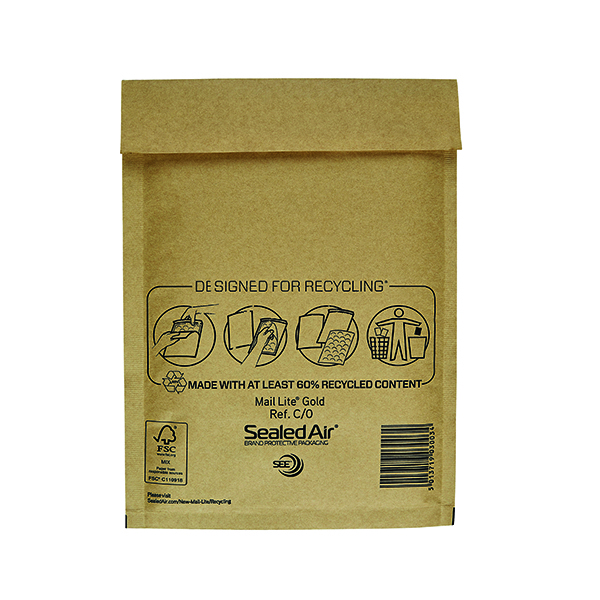 Mail+Lite+Bubble+Lined+Postal+Bag+Size+C%2F0+150x210mm+Gold+%28Pack+of+100%29+MLGC%2F0