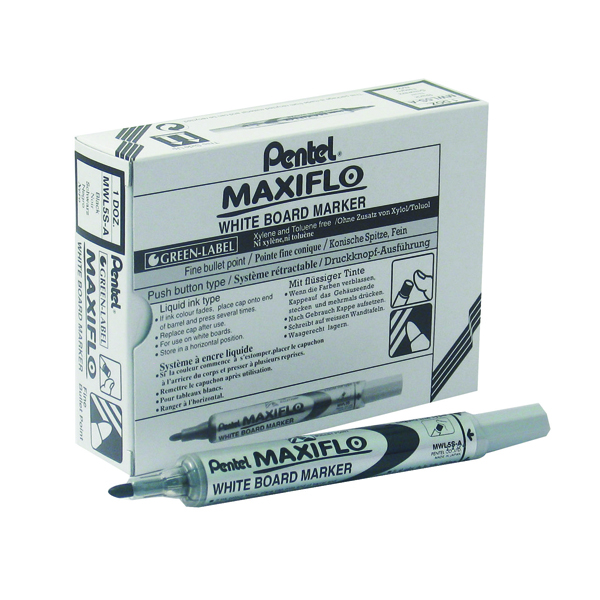 PENTEL MAXIFLO DRYWIPE WHITEBOARD MARKER PEN YMWL5S-4 ASSORTED COLOUR 4 PACK