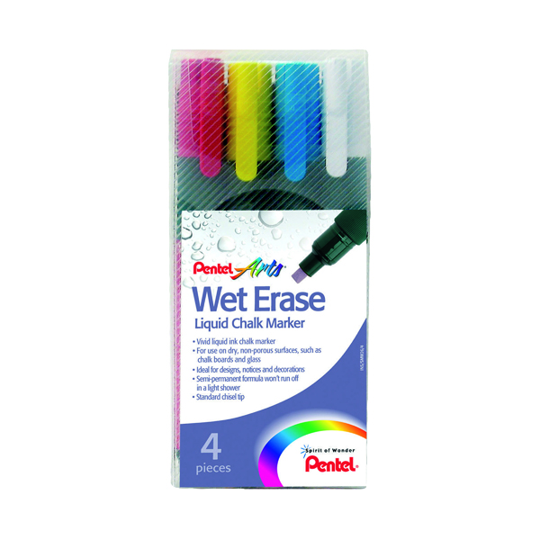 Pentel+Liquid+Chalk+Marker+Chisel+Tip+Assorted+%28Pack+of+4%29+SMW26%2F4-BCGW