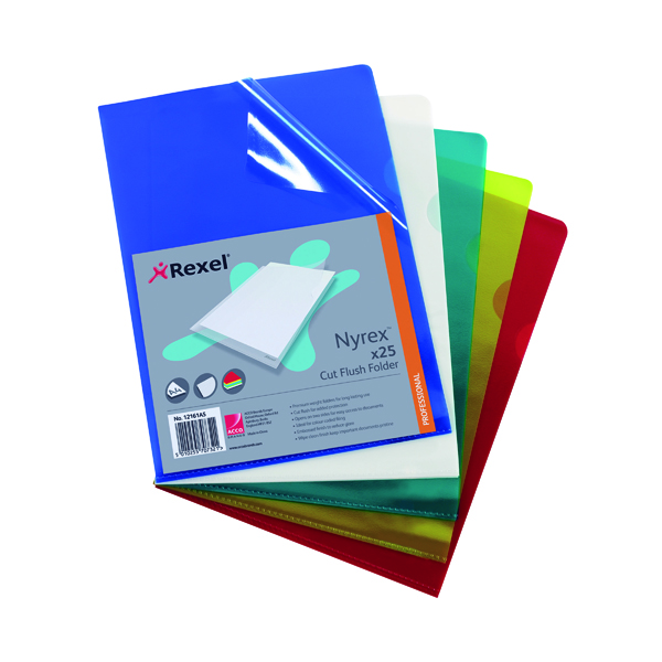 Rexel+Nyrex+Cut+Flush+Folder+A4+Assorted+%28Pack+of+25%29+12161AS