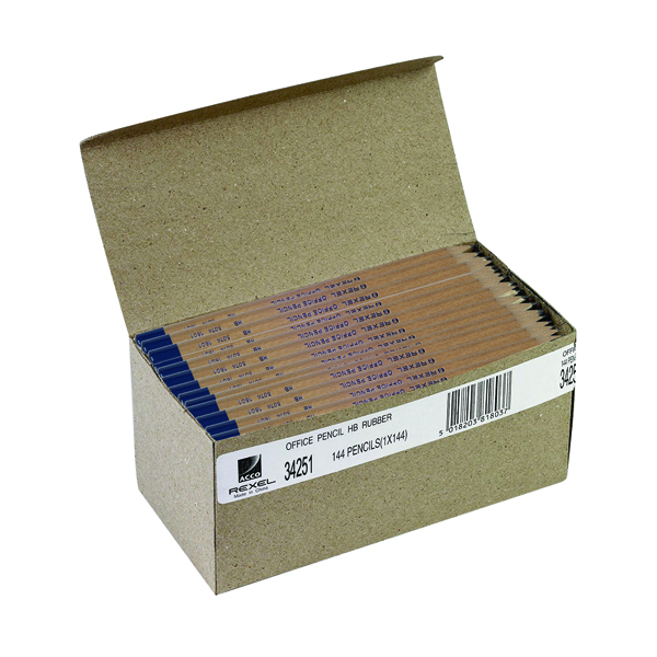 Rexel+Office+HB+Pencil+Natural+Wood+%28Pack+of+144%29+34251