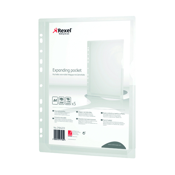 Rexel+Expanding+Punched+Pockets+A4+%28Pack+of+5%29+2104223