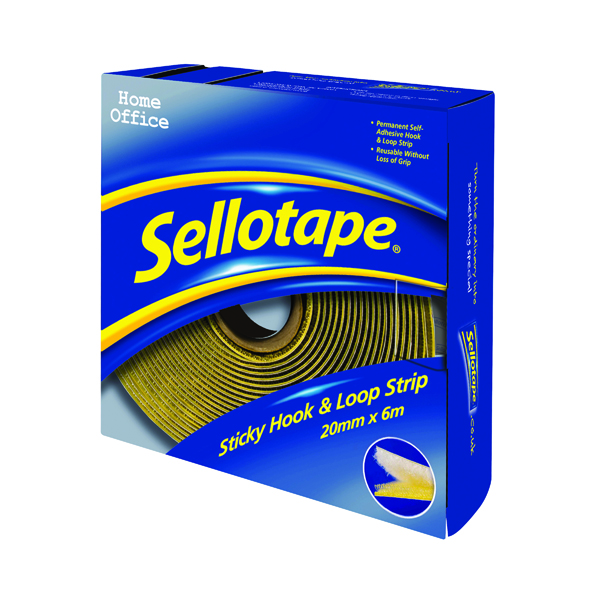 Sellotape Sticky Hook and Loop Strip 6m (Permanent, self-adhesive hook and loop strip) 1445180