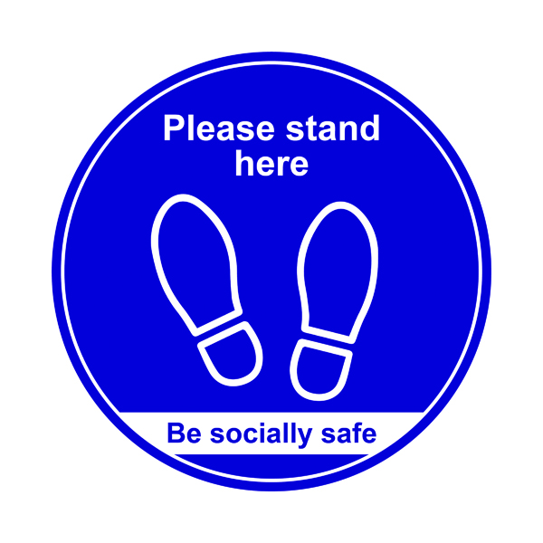 400mm Floor Graphic Please Stand Here Blue STP007