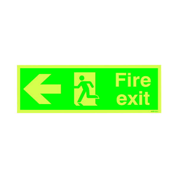 Safety Sign Niteglo Fire Exit Running Man Arrow Left 150x450mm PVC FX04311M