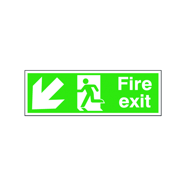 Safety Sign Fire Exit Running Man Arrow Down/Left 150x450mm Self-Adhesive E97SS