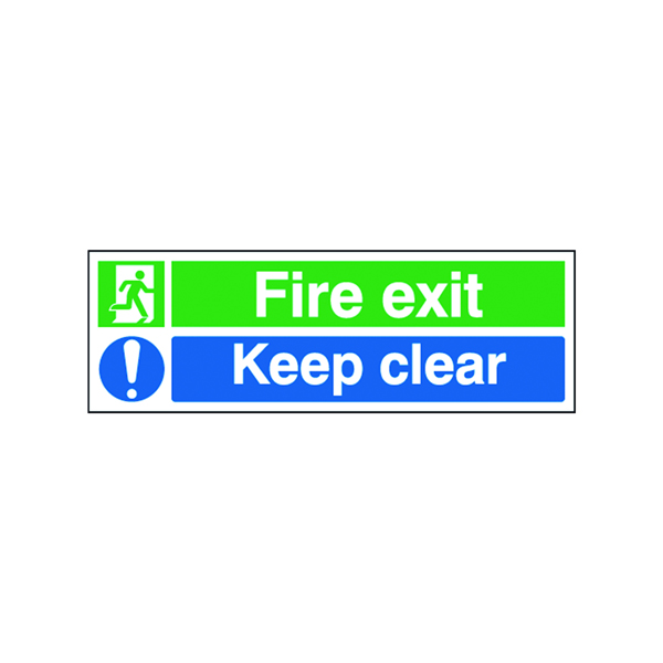 Safety Sign Fire Exit Keep Clear 150x450mm Self-Adhesive EC08S/S